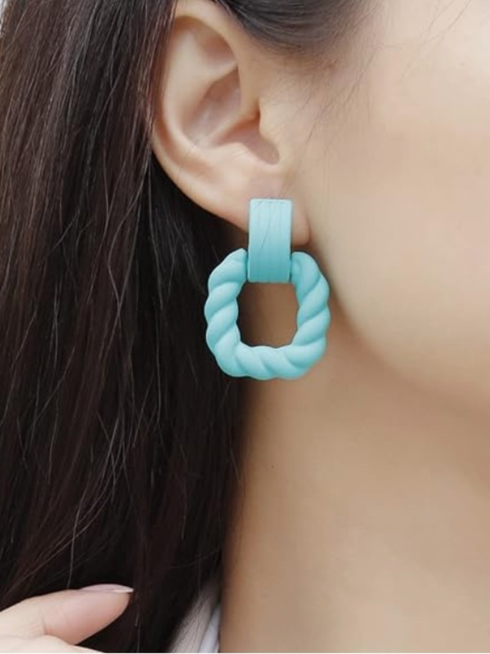 Twisted Geometric Hoop Earrings in Turquoise - Women Jewelry